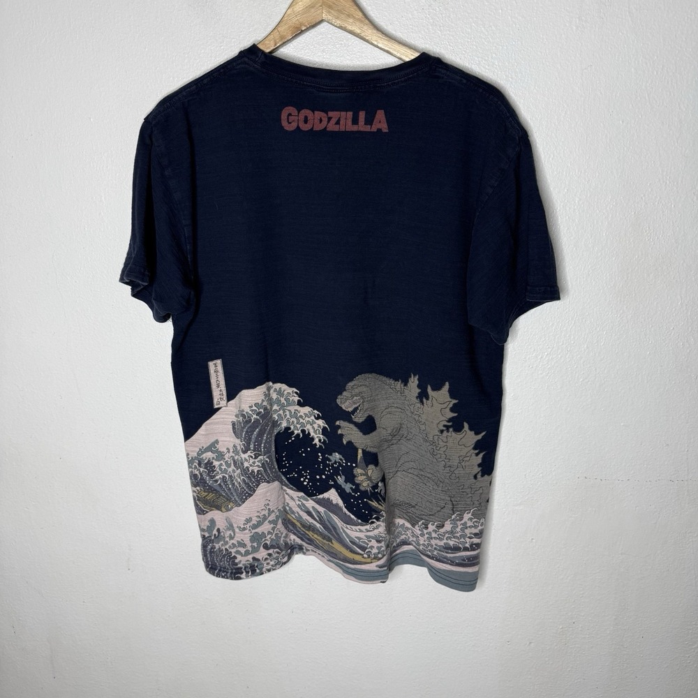 Godzilla Navy Blue Wave Kanagawa Short Sleeve T-shirt Tee  Men's XXL